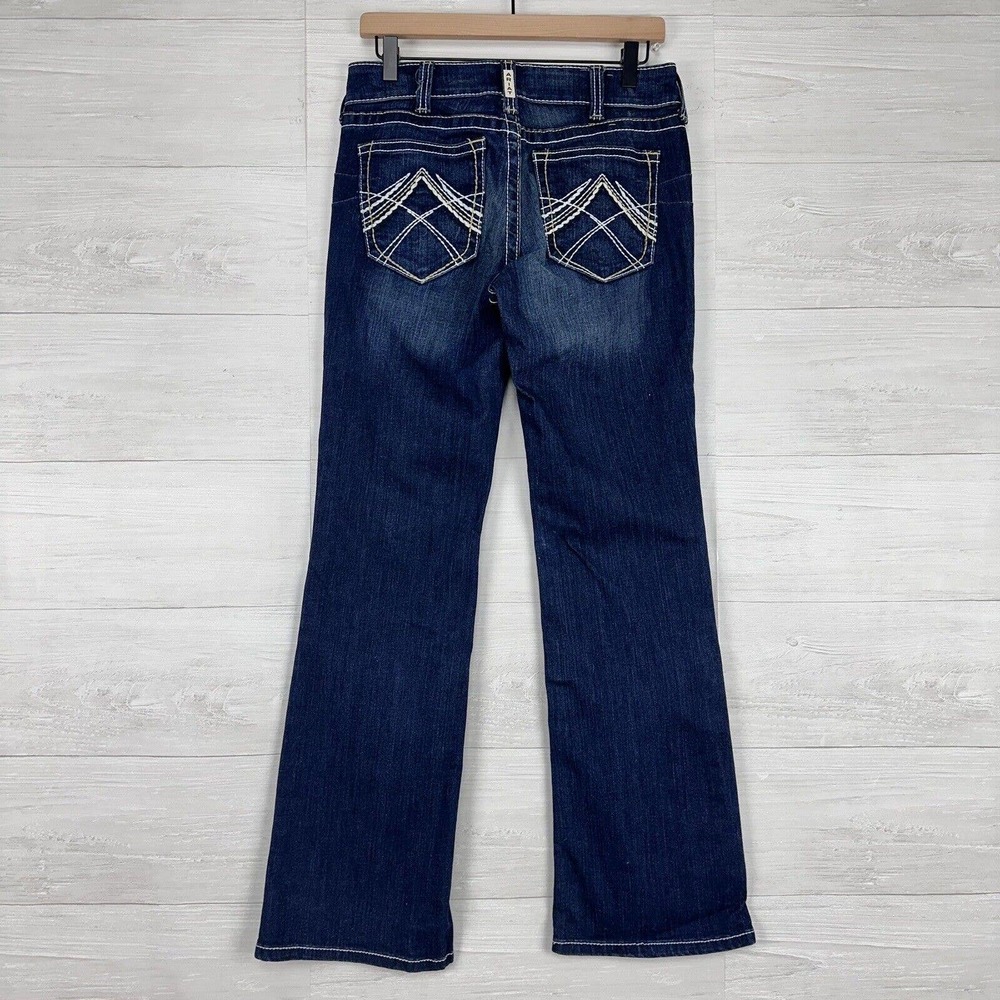 Ariat Real Rosy Denim Jeans Women 29R (29x32) Low Rise Boot Cut Blue Dark Wash